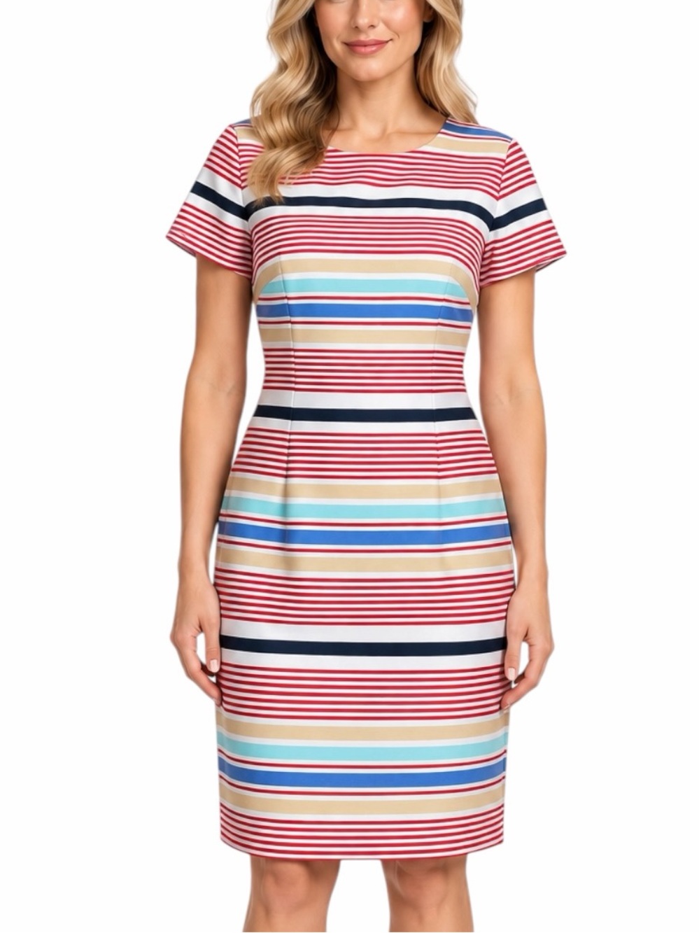 Brooks Brothers 346 Sheath Dress Size 10 Cotton Striped Red Blue Preppy Career